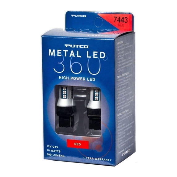 Putco Lighting 347443R-360 Metal LED 360; 7443 Bulb Type; Red;