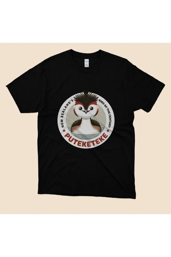 Puteketeke Bird New Zealand's Bird of the Logo Black T shirt Size S to 5XL