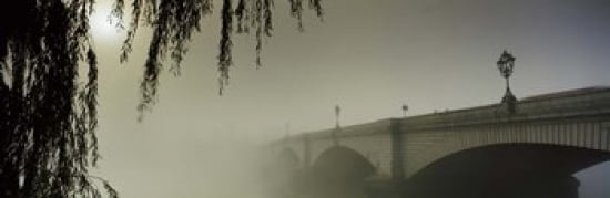 Putney Bridge during fog Thames River London England Canvas Art - Panoramic Images (36 x 12)