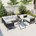 thumbnail image 1 of Putouzip 5-Piece Woven Rope Outdoor Sectional Set, Modern Patio Conversation Sofa Set Outdoor Seating Group with Glass Table and Cushions for 7 - Person, Black+Gray, 1 of 9