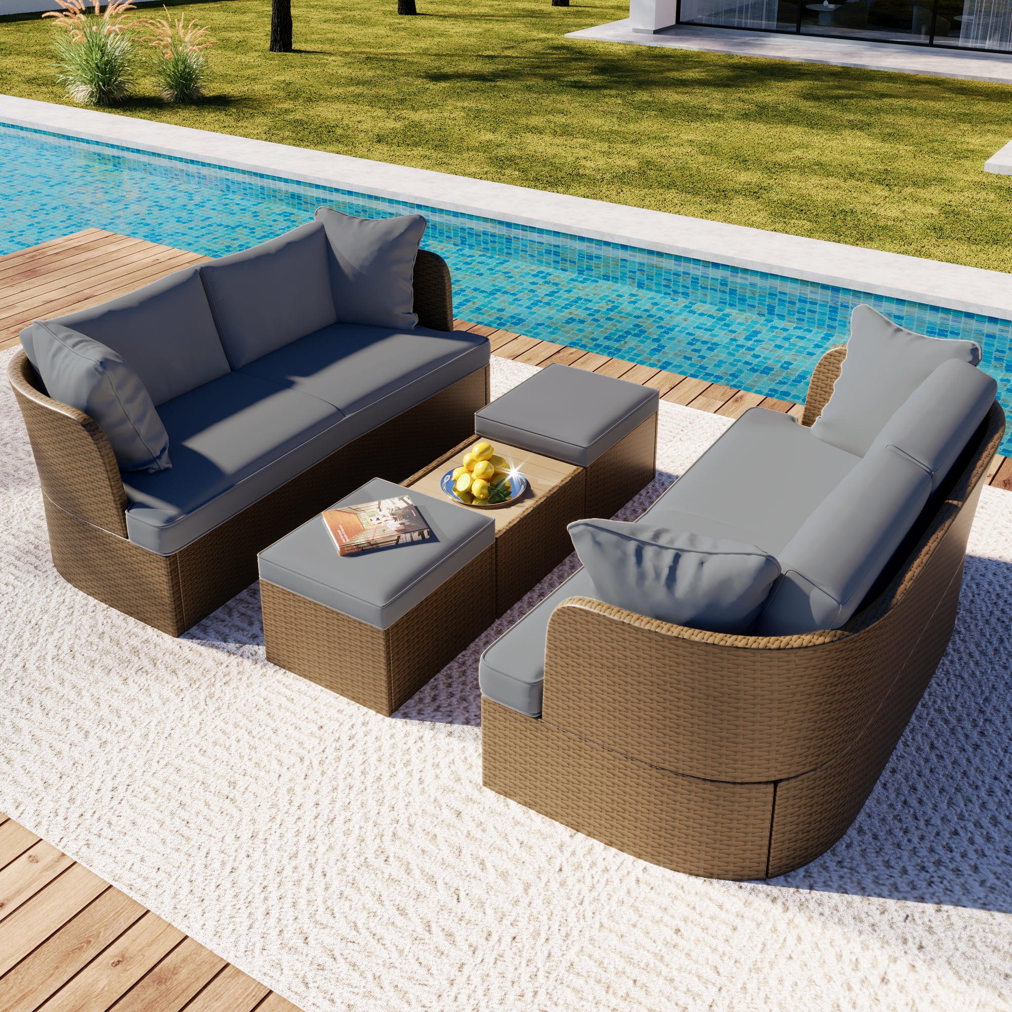 Putouzip Outdoor Patio Furniture Set of 5, PE Rattan Wicker