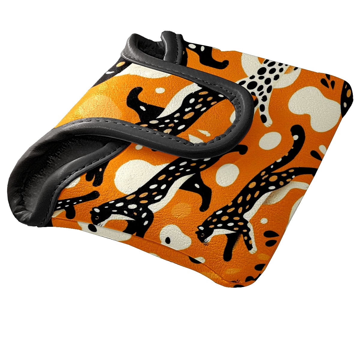 Orange Leopard Print Putter Cover, Waterproof PU Leather with Plush Velvet Lining, Unisex Golf Headcover