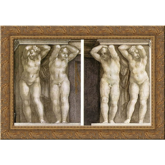 Putti 24x19 Gold Ornate Wood Framed Canvas Art by Michelangelo