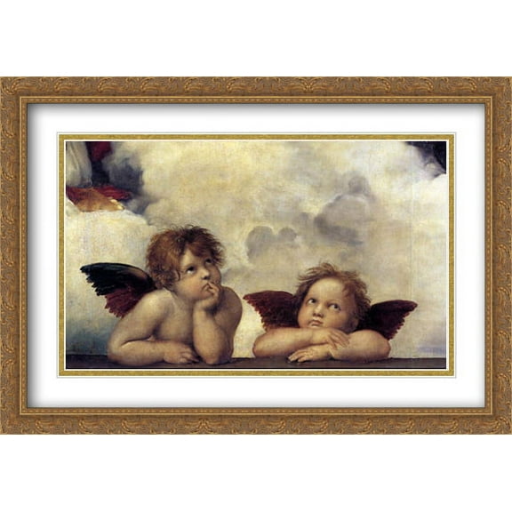 Puttidetail from The Sistine Madonna Angels 2x Matted 40x28 Large Gold Ornate Framed Art Print by Raphael