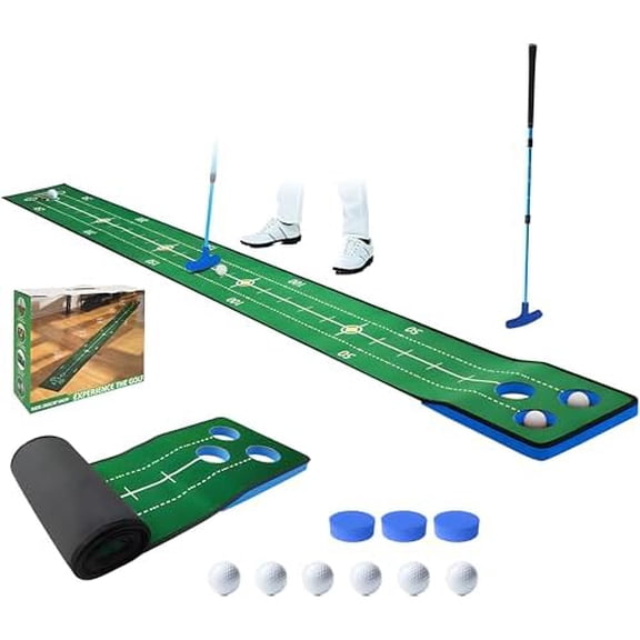 Putting Game, Indoor Green Putting Game Set, Detachable Golf Putting Mat - Includes 1 Putter, 6 Golf Balls, 3 Golf Cups, 1 Bag for Home Office Backyard with Family/Friends$$Sport & Recreation Other