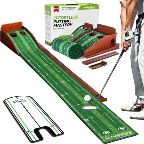 Putting Green, 9.8ft Golf Putting Mat with Automatic Ball Return Track & Putting Mirror, Indoor Putting Greens for Home with Thickened Wrinkle-Free Crystal Velvet, Golf Accessories for Men