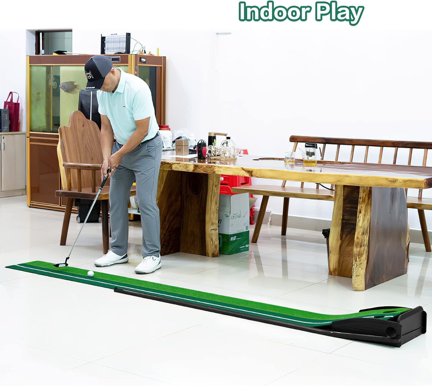 Putting Green Golf Putting Mat for Indoor, Putting Matt with Auto Ball Return, Mini Golf Set Golf Accessories for Men, Indoors Golf Matt for Home Office, Gifts for Golfer