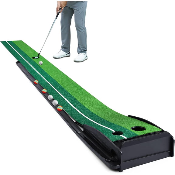 Putting Green Golf Putting Mat With Auto Ball Return Portable Mini Golf Set Training Aid Accessories For Home Office Practice Golfers Gifts Green