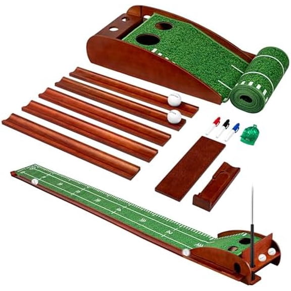 Putting Green Indoor with Automatic Ball Return Golf Putting Mat with Putter Holder, 2 Golf Balls, Marking Tool & Storage Portable Golf Training Aid & Gift for Men Home Office