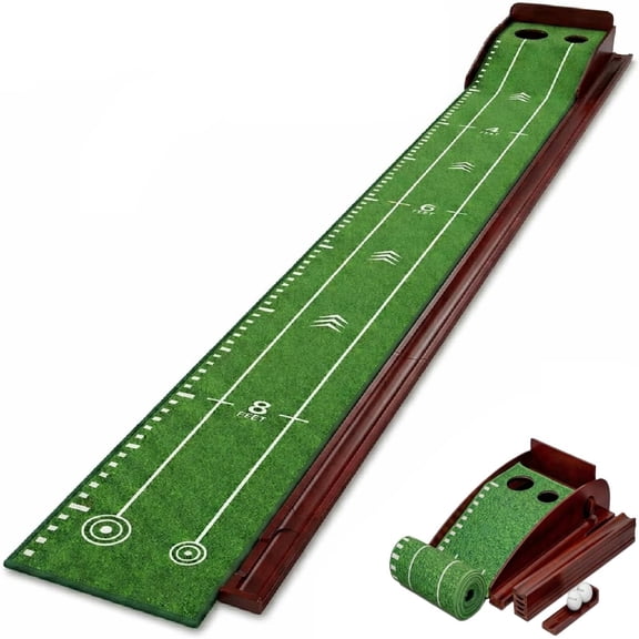 Putting Green Indoor with Automatic Ball Return  Golf Putting Mat with Putter Holder, 2 Golf Balls, Marking Tool & Storage  Portable Golf Training Aid & Gift for Men Home Office