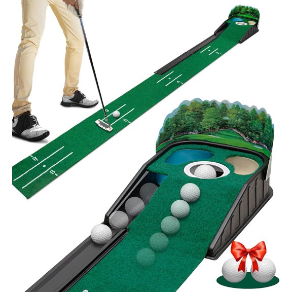 Putting Green Indoor - Golf Putting Mat with Genuine Green Speed and Wrinkle-Free Surface. Practice Putting Mat with 3D Backplate, Alignment Guides and Ball Return
