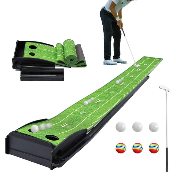 Putting Green Indoor Golf Set With Putter & 6 Balls Portable Practice Mat Auto Ball Return System Suitable For Office Backyard Patio Gift Men