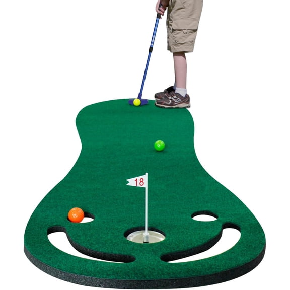 Putting Green Mats Set - Indoor/Outdoor Golf Putting Practice or Golf Game with 78" x 24" Putting Mat, Adjustable Putter, 3 Balls, Training Aid Cup & Flags