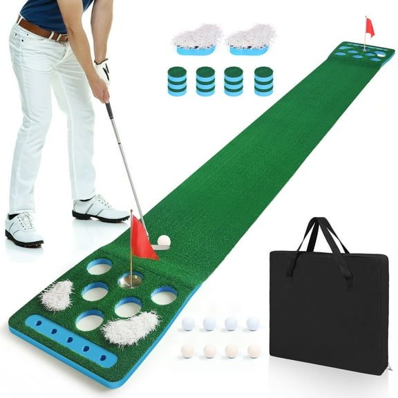 Putting Mat Game, Golf Pong Game Putting Green, Detachable Golf Pong Putting Game Mat - Includes 8 pcs Golf Balls, 2pcs Golf Cups & Flags, 1 pcs Black Storage Bag, Best Game with Family or Friends