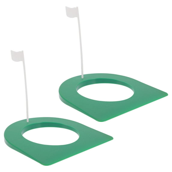 Golf Putting Mat Practice Set with 2 Mini Flags, Putter Training Hole Disc for Indoor Use, Plastic Design