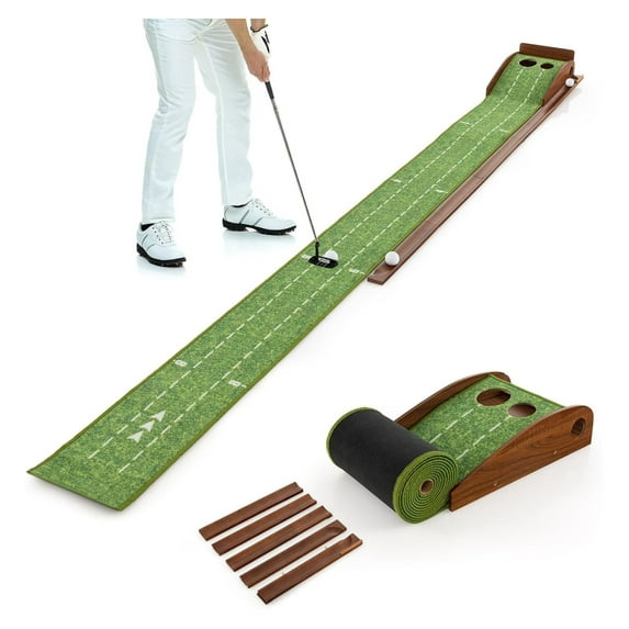 Putting Mat, Golf Putting Green Indoor with 2/3 Hole, Golf Practice Mat with Auto Return, Golf Training Aid Putter Alignment for Home Office, Golf Accessories Gift
