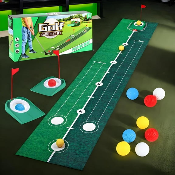 Putting Mat Golf Putting Mat Game Set Portable Golfing Equipment with Clubs Holes Balls Training Aid Toys for Indoor Backyard Yard Outdoor Camping Children accepted
