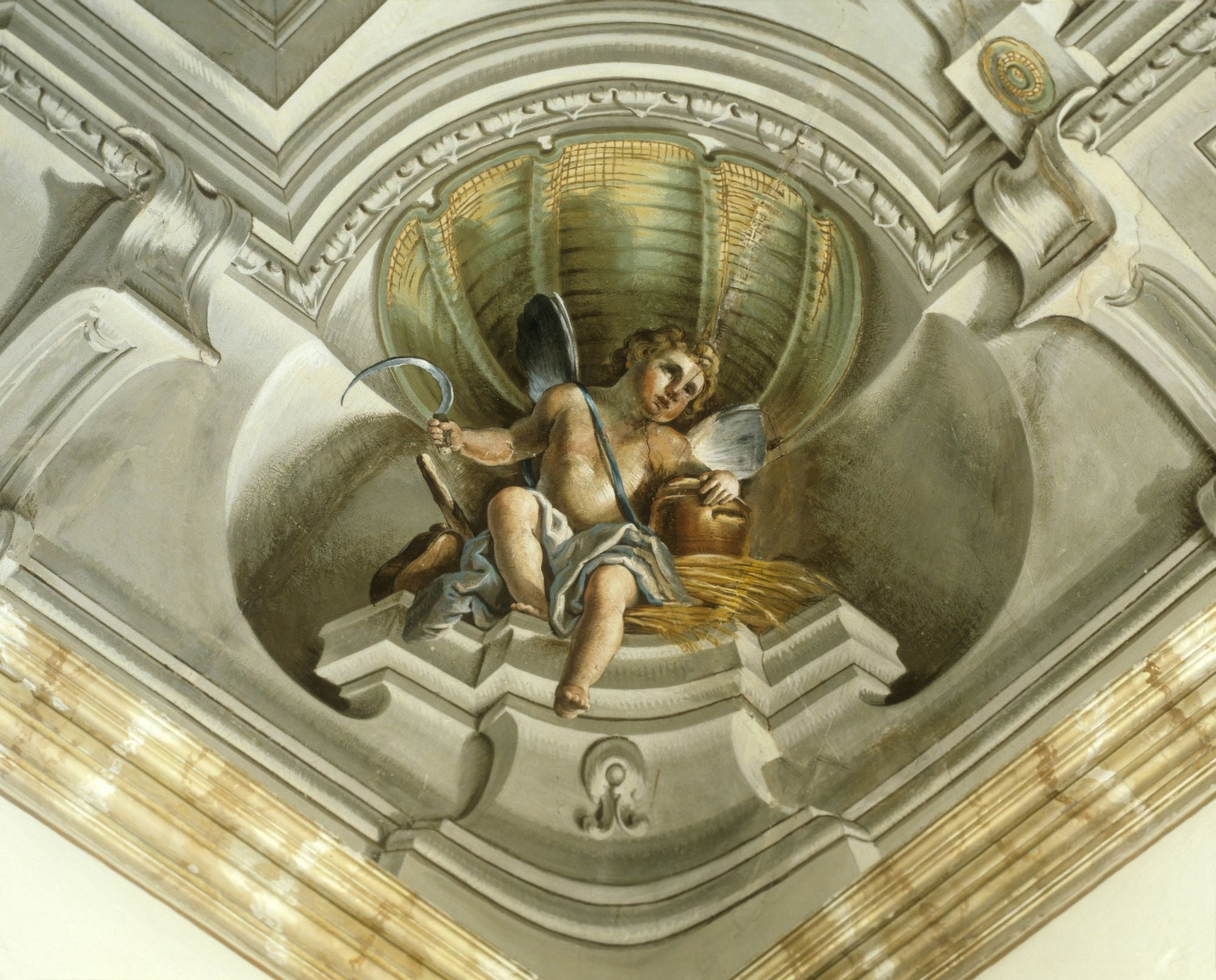 Putto With Ears Of Wheat And Sickle (Putto Con Spighe Di Grano E Falce) Canvas Art - (36 x 24)