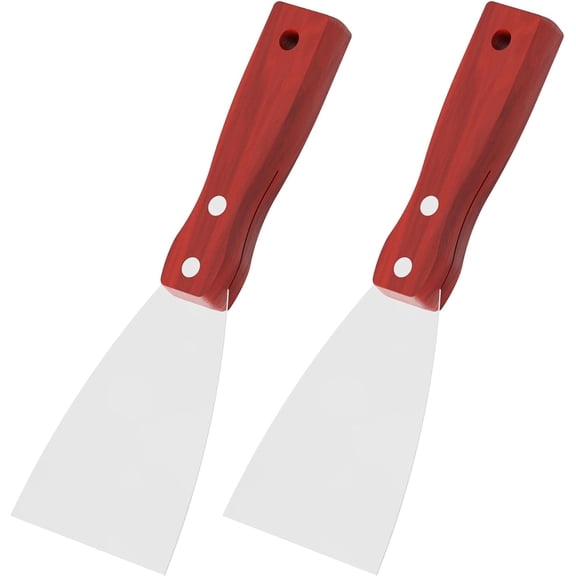 Putty Knife, 2PCS (3"/75mm)Inch Stainless Steel Scraper Tool, Wooden Handle Metal Spackle Knives for Drywall, Decals, Wall Paper, Floor Tile, Patching, Painting, Taping, Scraping Coating
