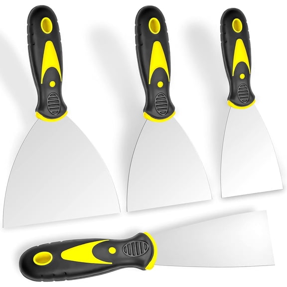 Putty Knife, 4Pcs Spackle Knife Set (2, 3, 4, 5 in), Stainless Steel Paint Scraper, Taping Knife Tool for Repairing Drywall, Removing Wallpaper, Applying Putty, Plaster, Cement, Adhesive