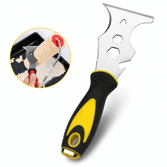 Putty Knife,Paint Scraper 15 in 1 Putty Knife Multi Use Painters Tool,Taping Knife,Paint Scraper Tool for Wood,Metal Scraper with Hammer End,Razor Blade Scraper,Spackle Tool (1pc)