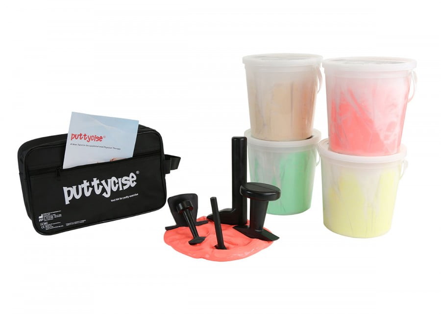 Puttycise Theraputty tool - 5-tool set with 4 x 5 lb putties, easy (tan-green), with bag Puttycise Theraputty tool - 5-tool set with 4 x 5 lb putties, easy (tan-green), with bag