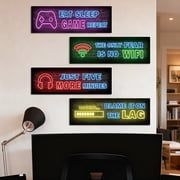 Putuo Decor Neon Gaming Wooden Sign, Teen Boys Room Decor, Gamer Wall Art, Light Up Game Decor 4 Pieces