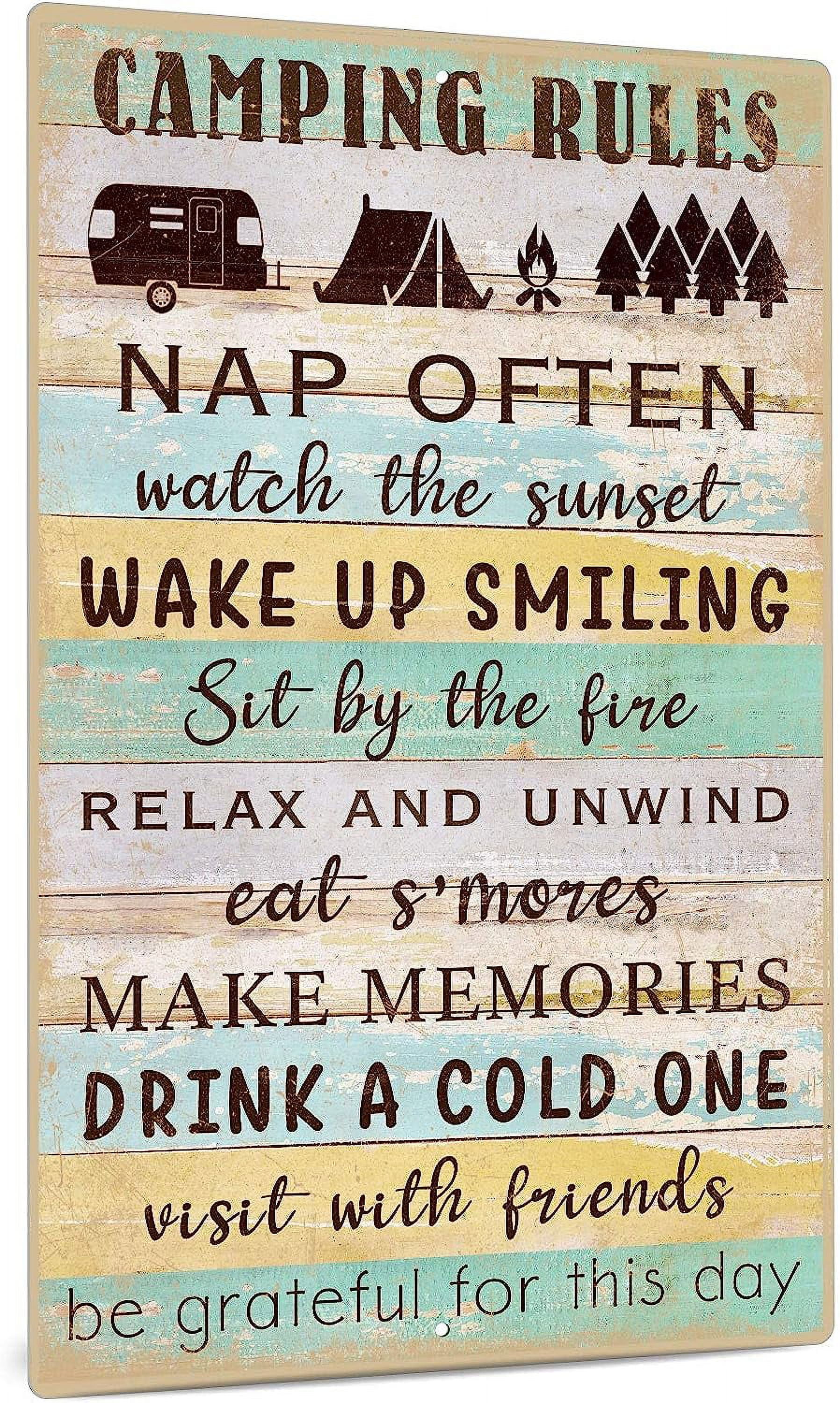 Putuo Decor Camping Rules Metal Sign, Rustic Camper Room Decor for ...