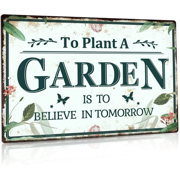 Putuo Decor Garden Sign, Decorative Outdoor Backyard Decor, Gift for Gardeners, 12x8 Inches Metal Sign (Garden Rules)