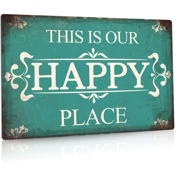 Putuo Decor Porch Sign, Porch Decor for Home, Bar, Farmhouse, 12x8 Inches Aluminum Metal Wall Sign - This is Our Happy Place