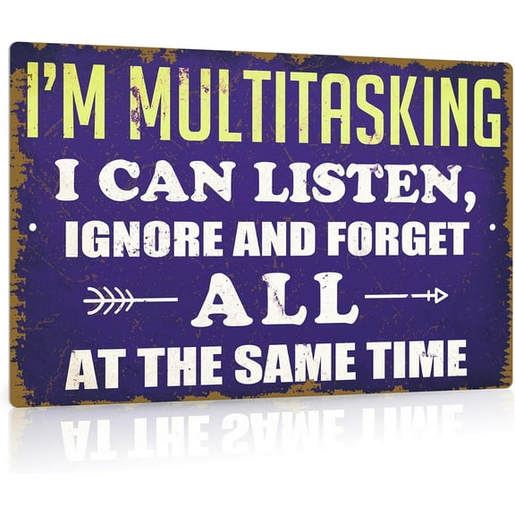 Putuo Decor Sarcastic Signs For Man Cave Decor, I'm Multitasking I Can Listen Ignore And Forget All At The Same Time Retro Garage Metal Tin Sign, Funny Signs With Saying For Bar Bathroom