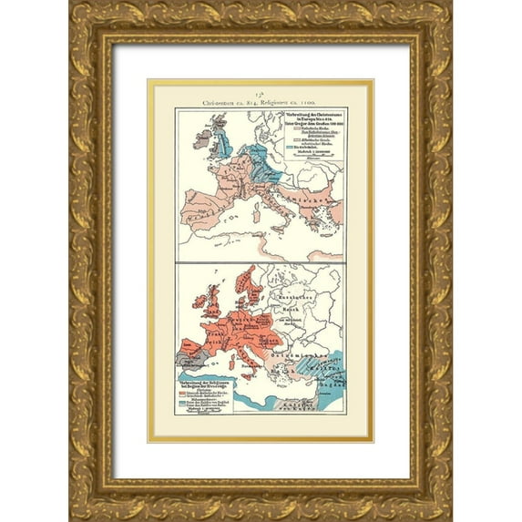 Putzgers 12x18 Gold Ornate Wood Framed with Double Matting Museum Art Print Titled - Christianity 814 BC to 1100 AD Europe