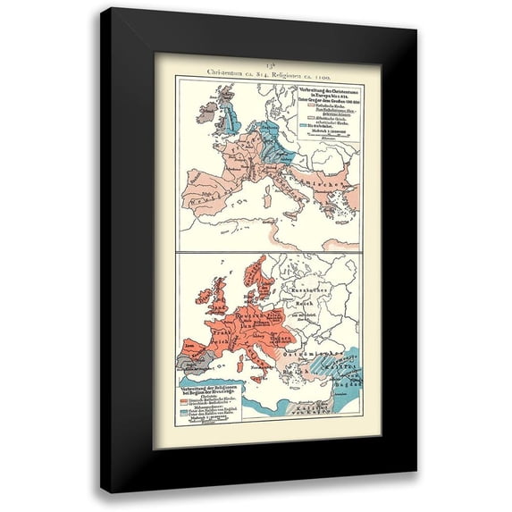 Putzgers 16x24 Black Modern Framed Museum Art Print Titled - Christianity 814 BC to 1100 AD Europe