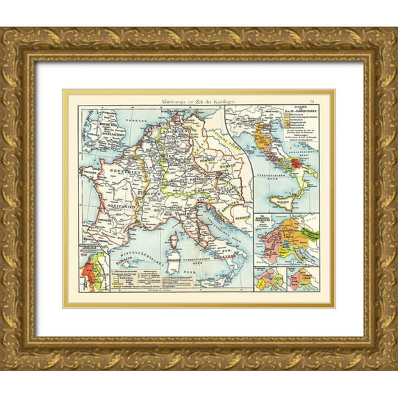 Putzgers 18x15 Gold Ornate Wood Framed with Double Matting Museum Art Print Titled - Central Europe Carolingians - Putzgers 1897