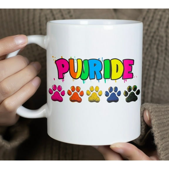 Puuride LGBTQ+ Coffee Mug – Rainbow Paw Print Cat & Dog Pride Gift