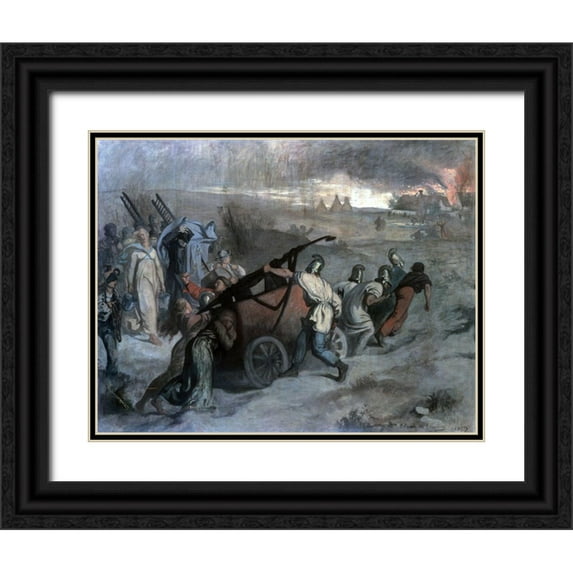 Puvis de Chavannes, Pierre 24x19 Black Ornate Wood Framed with Double Matting Museum Art Print Titled - Village Firemen