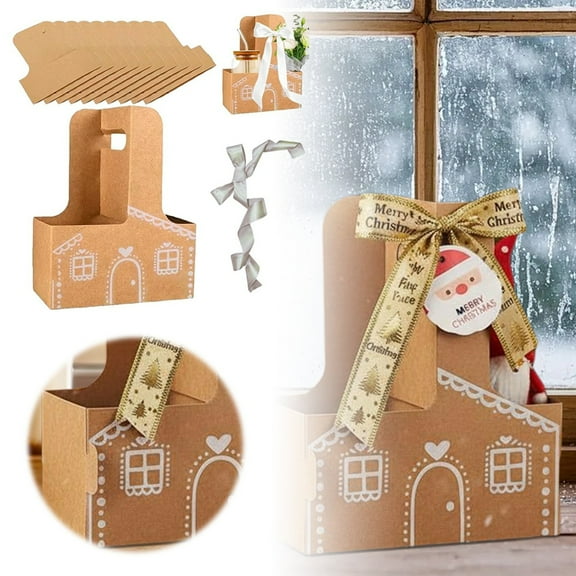 Puwuzcl Christmas Gingerbread House Paper Cup Holder Gift Box – Festive Party Cup Display & Storage Container for Holiday Events