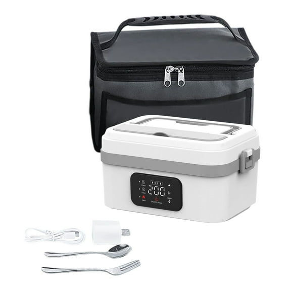 Puwuzcl White-Gray Smart Electric Lunch Box - 8.66×4.96×6.06in Multi-Function Heated Container with Timer, Reverse Charging & Portable Insulated Bag