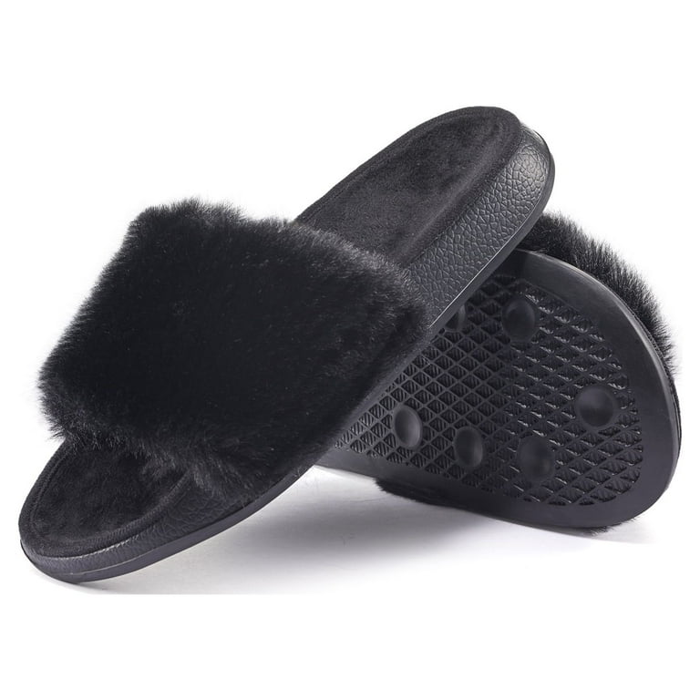 Fuzzy hotsell slippers slides