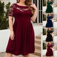 thumbnail image 1 of Puyaiuu 2025 Plus Size Dresses with Pockets New Style Round Neck Short Sleeve Mid-Length Dress Soft Comfort Lace Insert Solid Women's Casual Dresses, 1 of 8