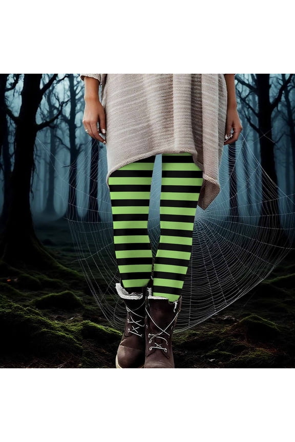 Halloween Multicolor Horizontal Stripe Footless Tights Stretchy Cosplay Costume Leggings Available S-3XL Green L Halloween Party
