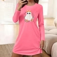 thumbnail image 1 of Puyaiuu Lace Bow Ghost Floral Wreath Graphic Soft Loose Womens Crew Neck Long Sleeve Halloween Lounge Night Dress Hot Pink L Gift, 1 of 6