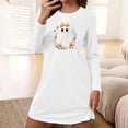 thumbnail image 1 of Puyaiuu Lace Bow Ghost Floral Wreath Graphic Soft Loose Womens Crew Neck Long Sleeve Halloween Lounge Night Dress White S Gift, 1 of 6