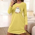 thumbnail image 1 of Puyaiuu Lace Bow Ghost Floral Wreath Graphic Soft Loose Womens Crew Neck Long Sleeve Halloween Lounge Night Dress Yellow XXL Gift, 1 of 6
