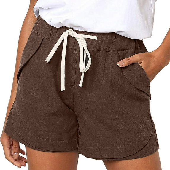 Puyaiuu New 2025 Shorts for Women Plus Size Loose Solid Shorts High Elastic Waist Tie Front with Pocket Lightweight Women Shorts Plus