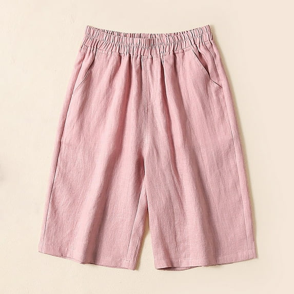 Puyaiuu New 2025 Womens Athletic Shorts Fashion Solid Shorts High Elastic Waist with Pocket Soft Comfort Linen Shorts for Women