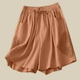 thumbnail image 1 of Puyaiuu New 2025 Womens Athletic Shorts Trendy Solid Shorts High Elastic Waist Tie Front with Pocket Soft Comfort Linen Shorts for Women, 1 of 5