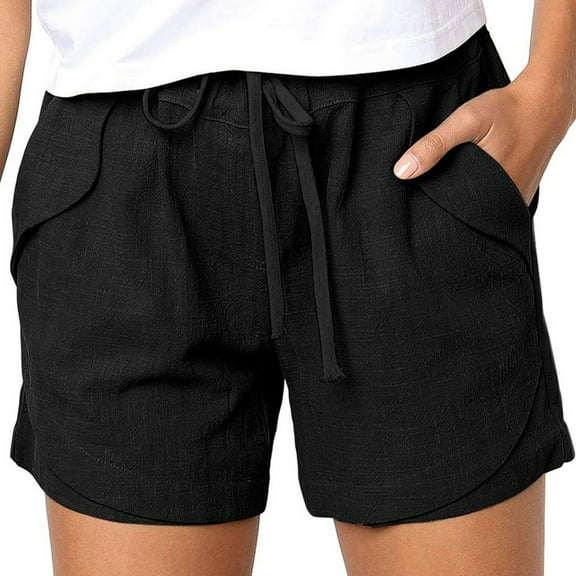 Puyaiuu New 2025 Womens Shorts Plus Size Fashion Solid Shorts High Elastic Waist Tie Front with Pocket Breathable Swim Shorts Women
