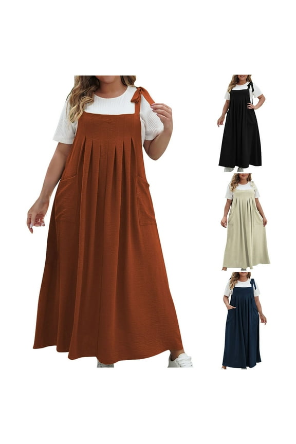 New Maxi Dresses for Women 2025 Loose Squard-Neck Sleeveless Long Dress Skin-Friendly with Pocket Solid Summer Dresses for Women