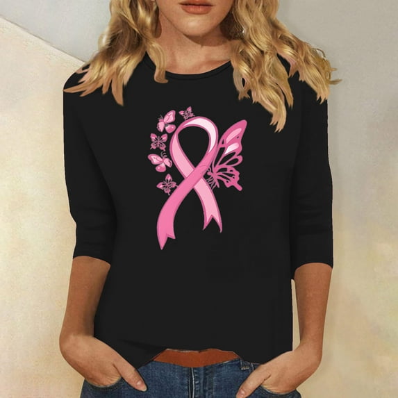 Puyaiuu New Shirts for Women Plus Size Women'S Loose Casual Breast Festival Printed Round Neck 3/4 Sleeve 3/4 Sleeve T-Shirt Top T Shirts for Women